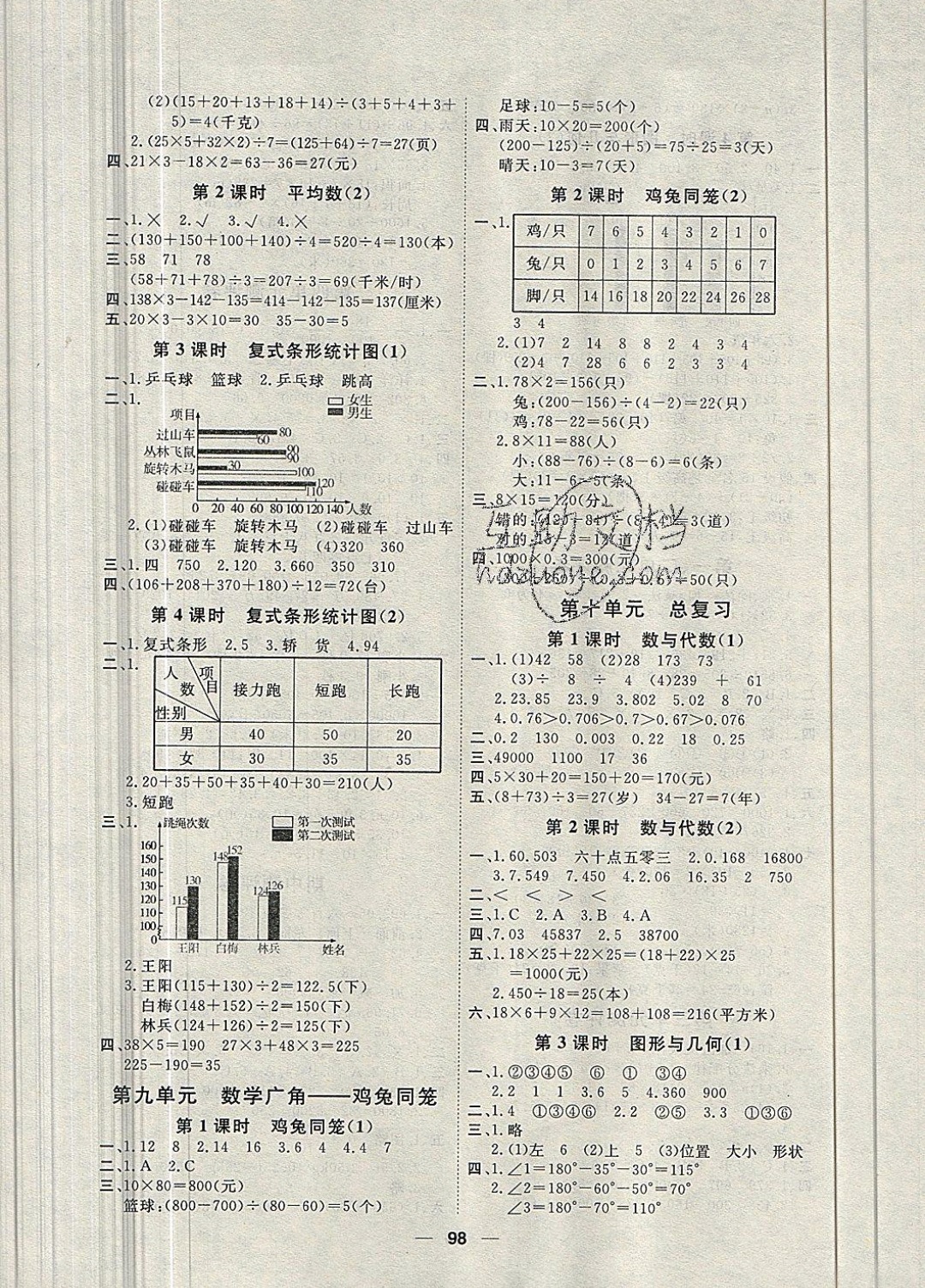 2019年陽光通道四年級(jí)數(shù)學(xué)下冊(cè)人教版 參考答案第6頁