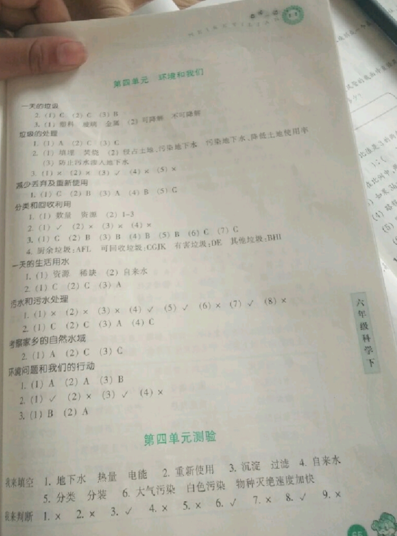 2019年每课一练浙江少年儿童出版社六年级科学下册 参考答案第5页