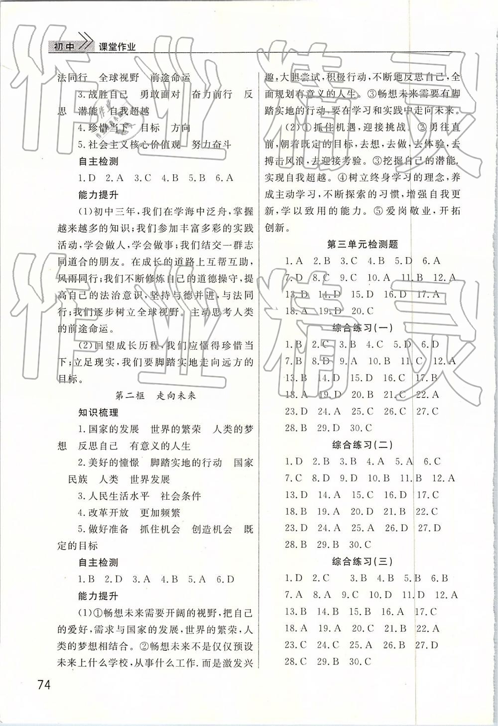 2019年智慧學(xué)習(xí)課堂作業(yè)九年級政治下冊人教版 參考答案第6頁