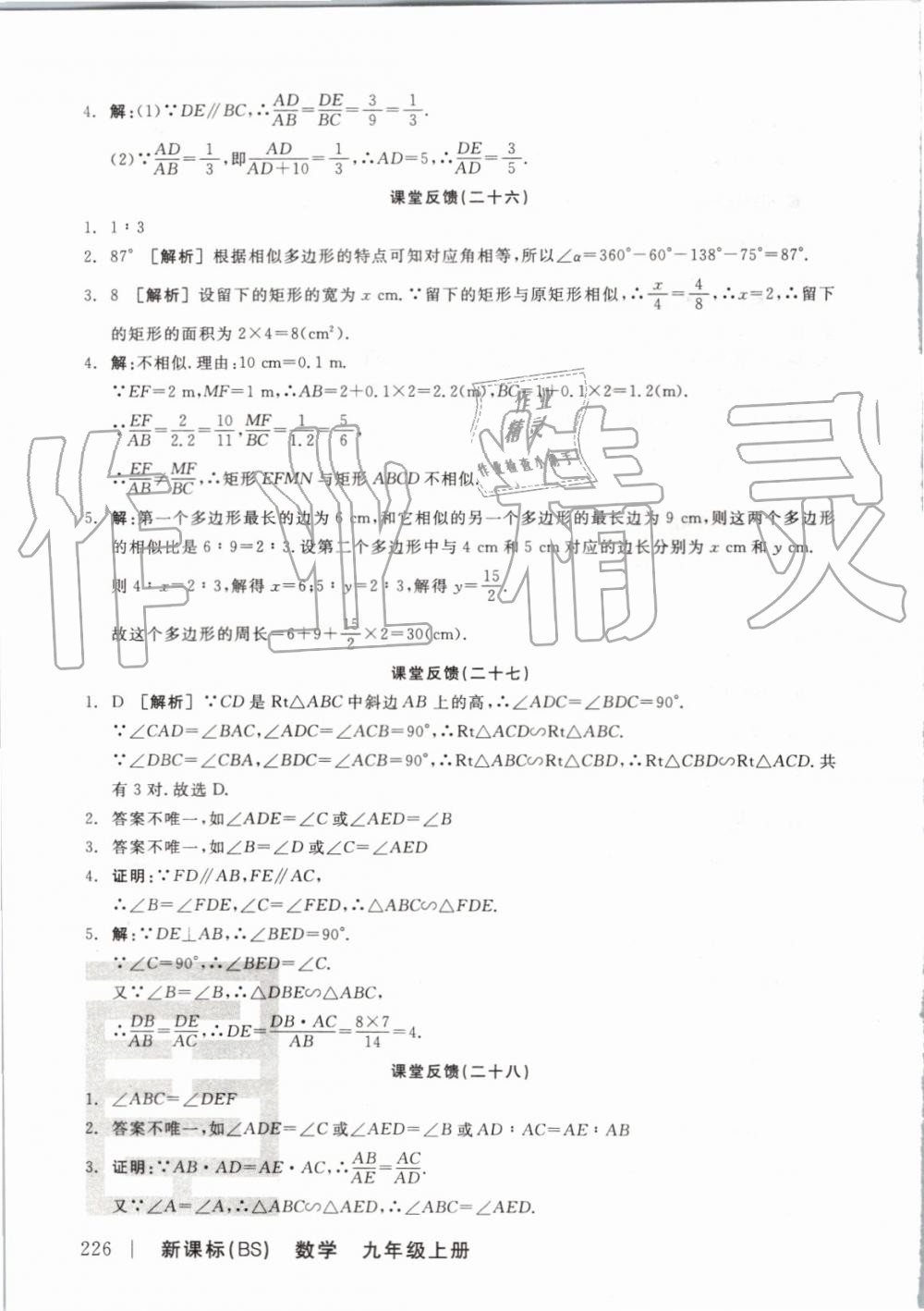 2019年全品学练考九年级数学上册北师大版 参考答案第22页