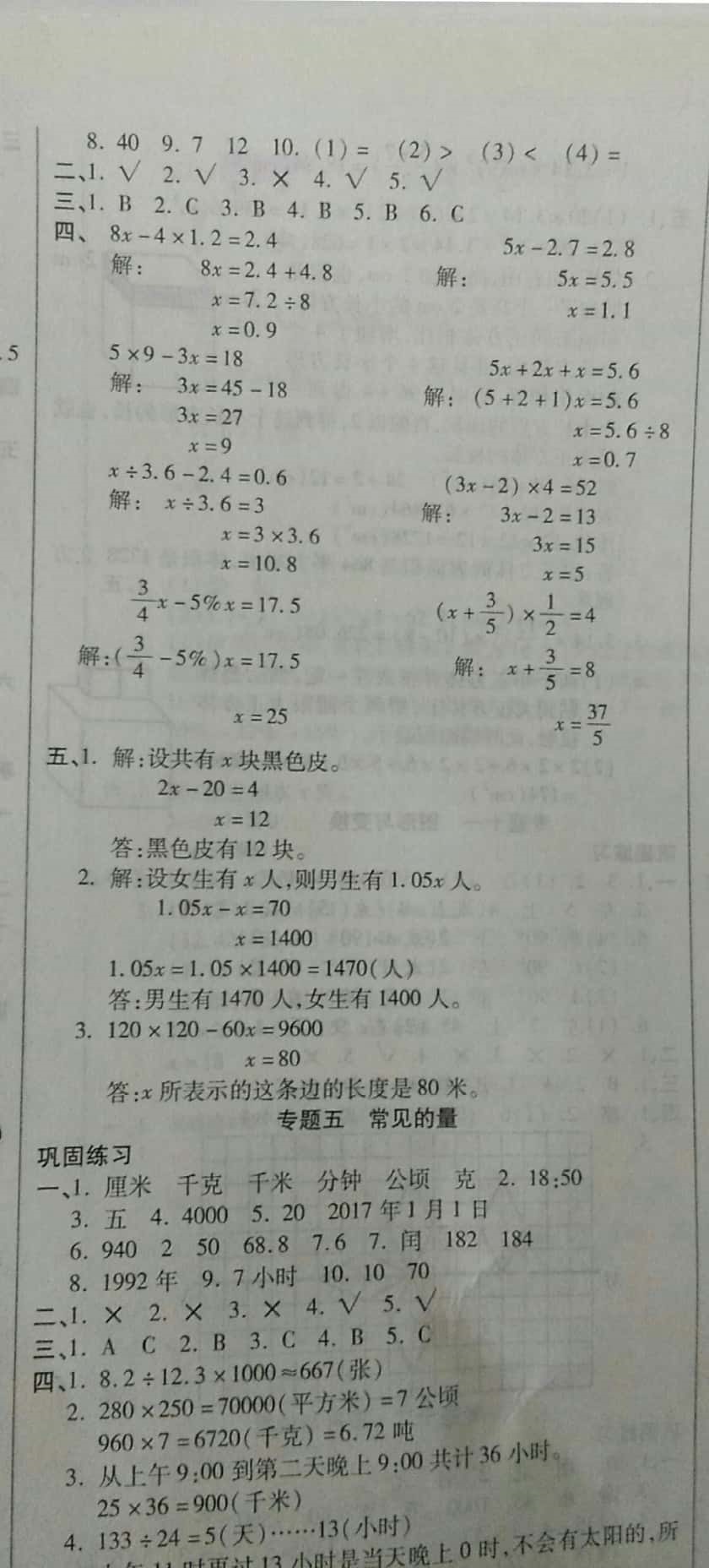 2019年小升初智能卷數學人教版 參考答案第5頁