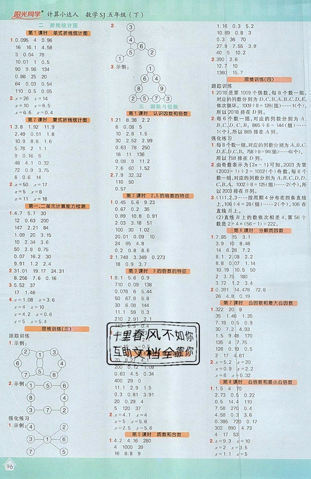 2019年阳光同学计算小达人五年级数学下册苏教版 参考答案第2页