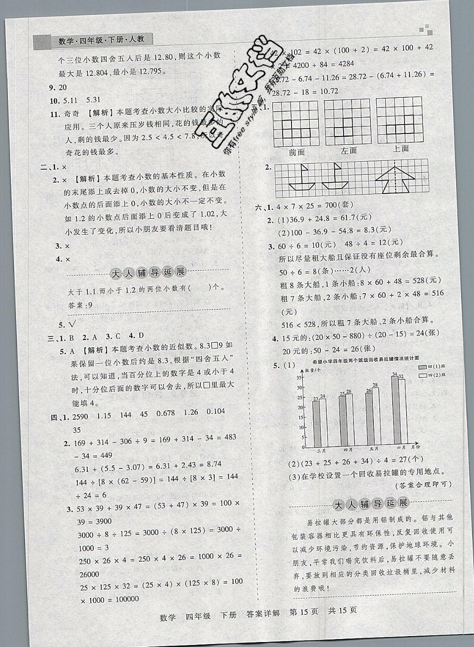 2019年王朝霞期末真題精編四年級數(shù)學(xué)下冊人教版 參考答案第14頁