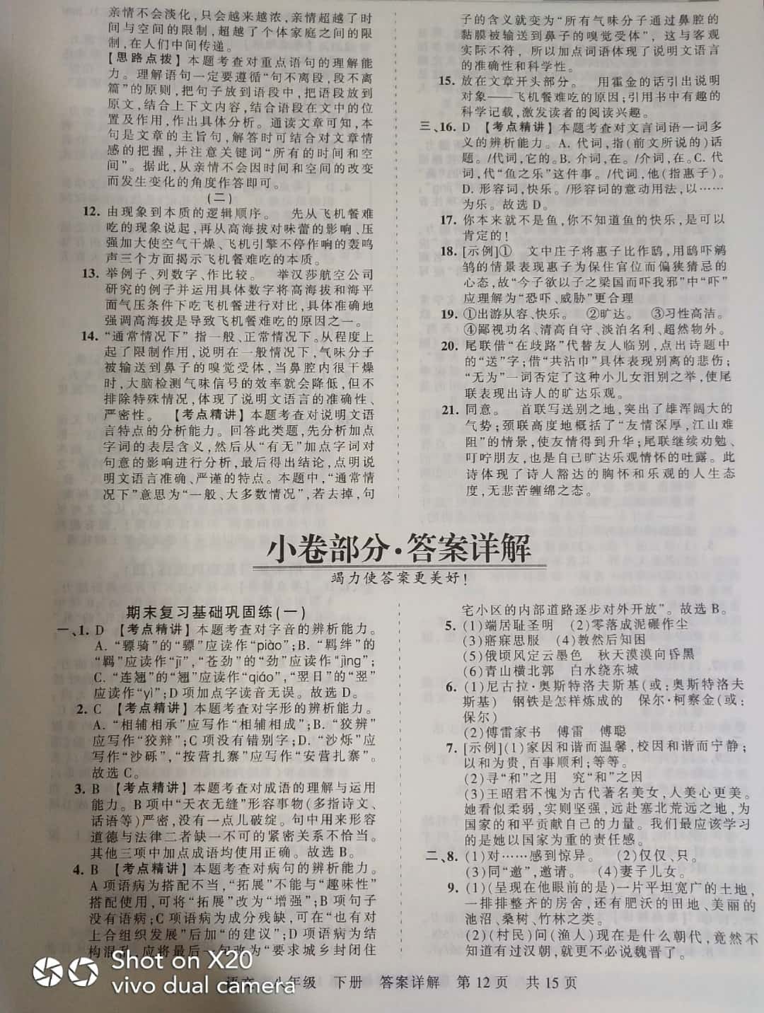 2019年王朝霞期末真題精編八年級(jí)語(yǔ)文下冊(cè)人教版 參考答案第12頁(yè)