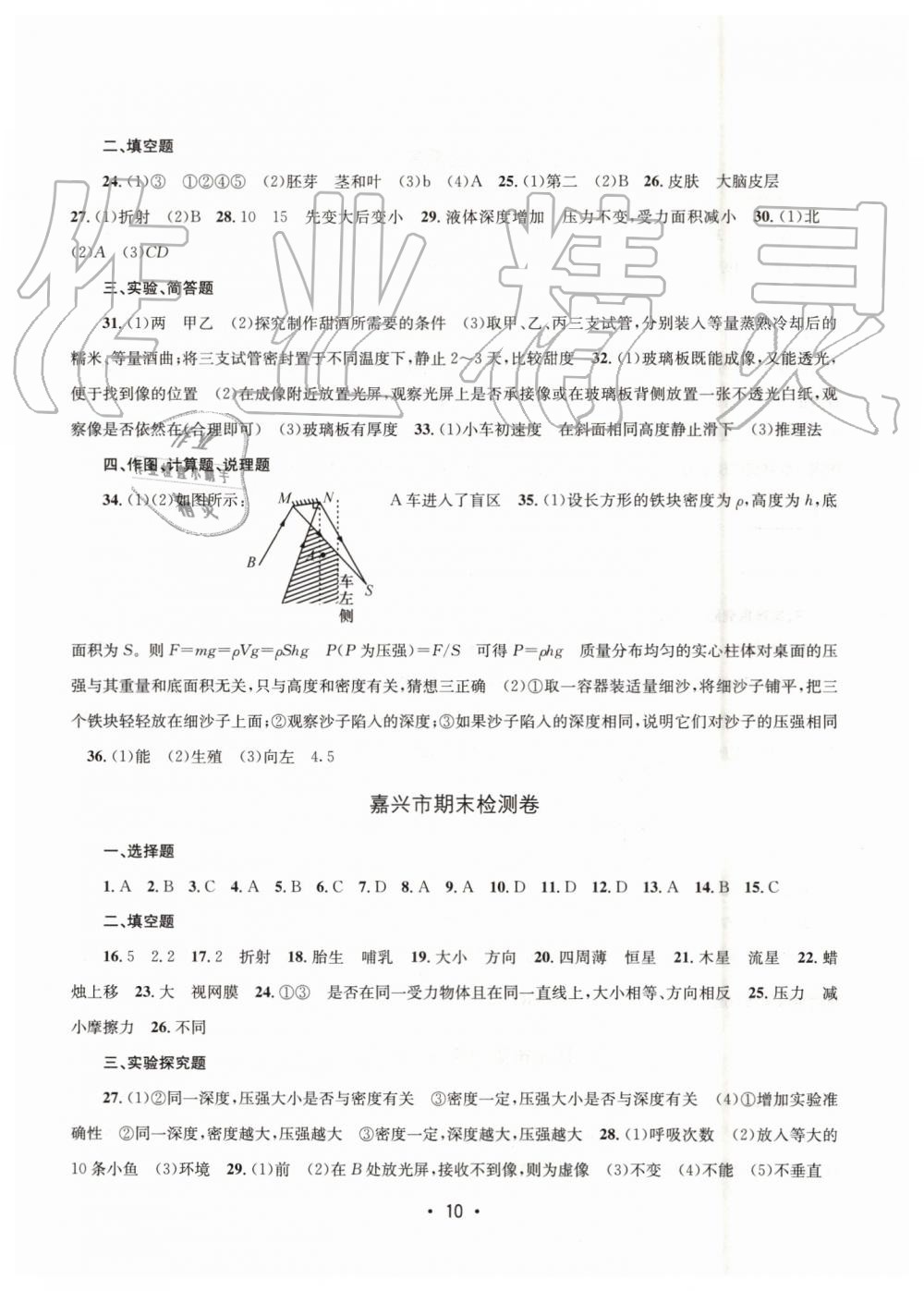 2019年名校期末复习宝典七年级科学下册浙教版 参考答案第10页