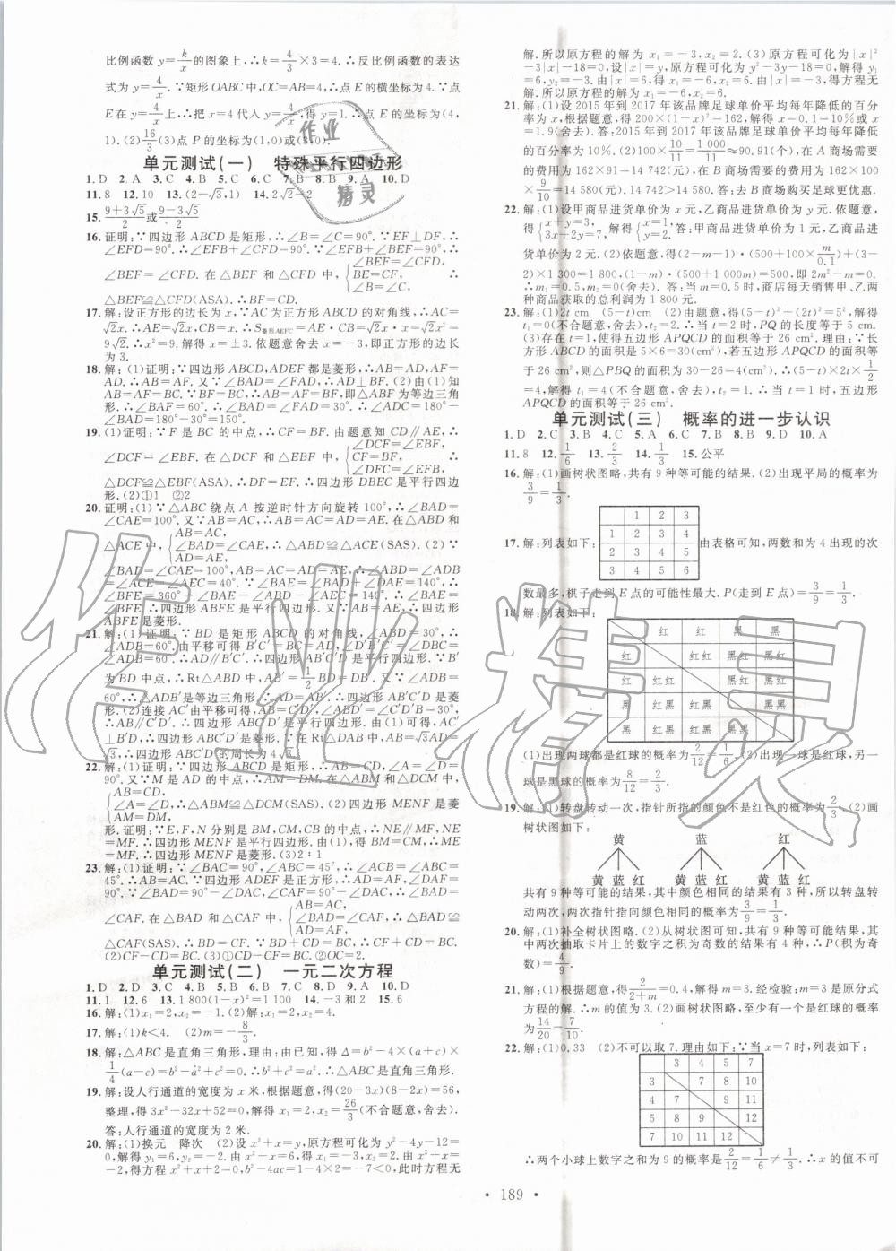 2019年名校课堂九年级数学上册北师大版河南专版 参考答案第13页