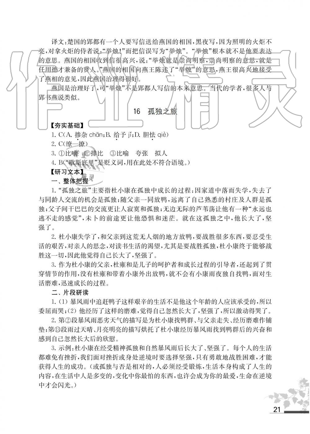 2019年语文补充习题九年级上册人教版江苏凤凰教育出版社 第21页