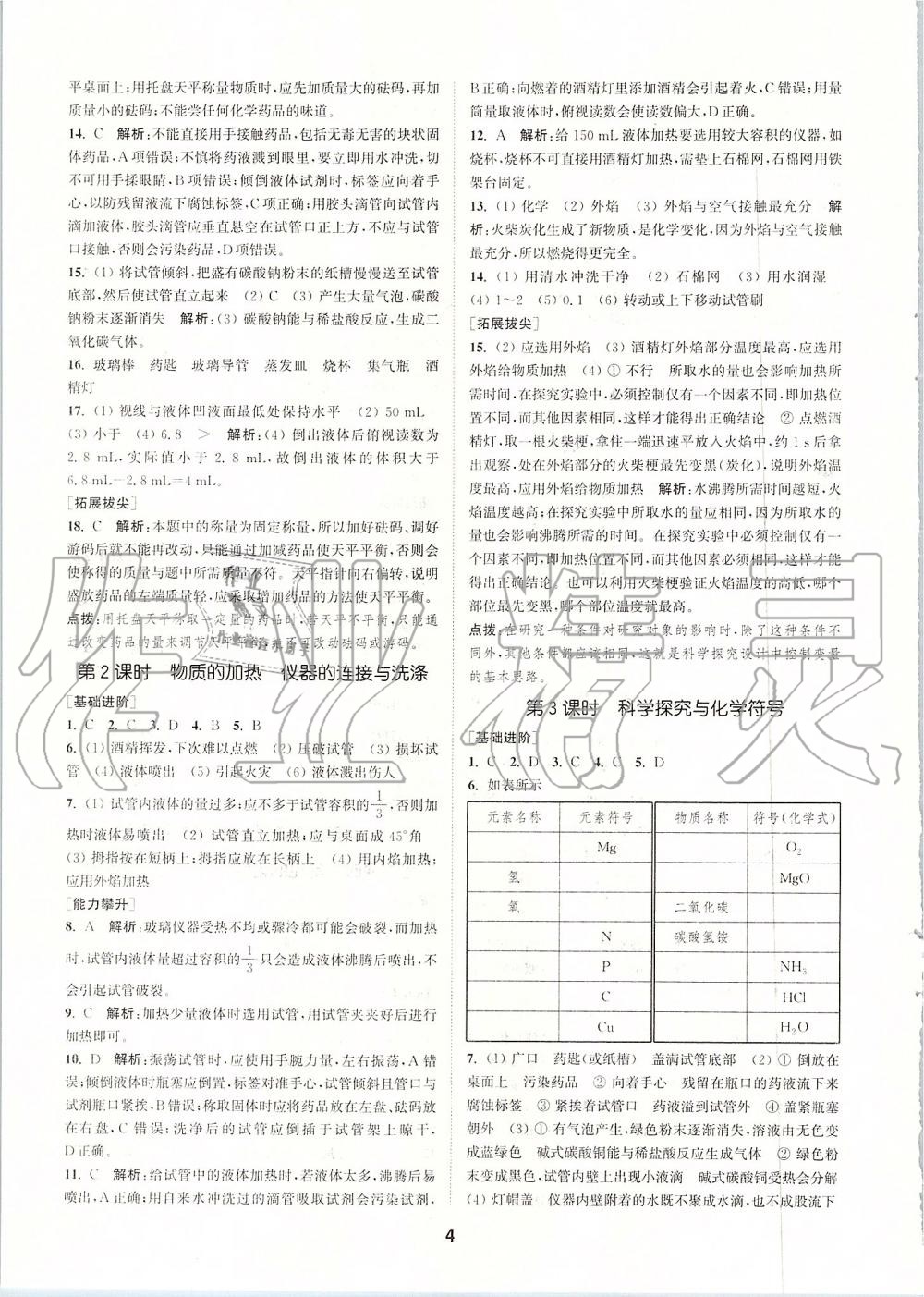 2019年拔尖特訓(xùn)九年級化學(xué)上冊滬教版 參考答案第3頁