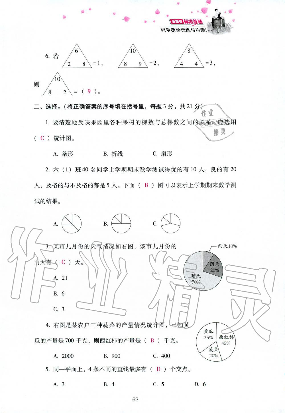 2019年云南省标准教辅同步指导训练与检测六年级数学人教版 参考答案第136页