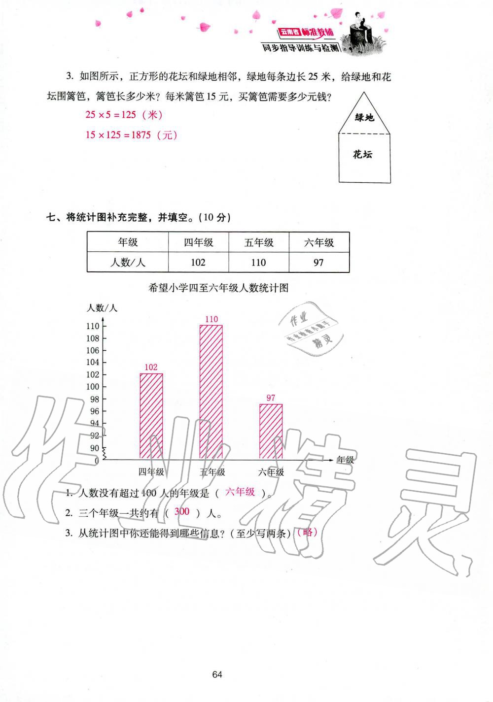 2019年云南省标准教辅同步指导训练与检测四年级数学人教版 参考答案第146页