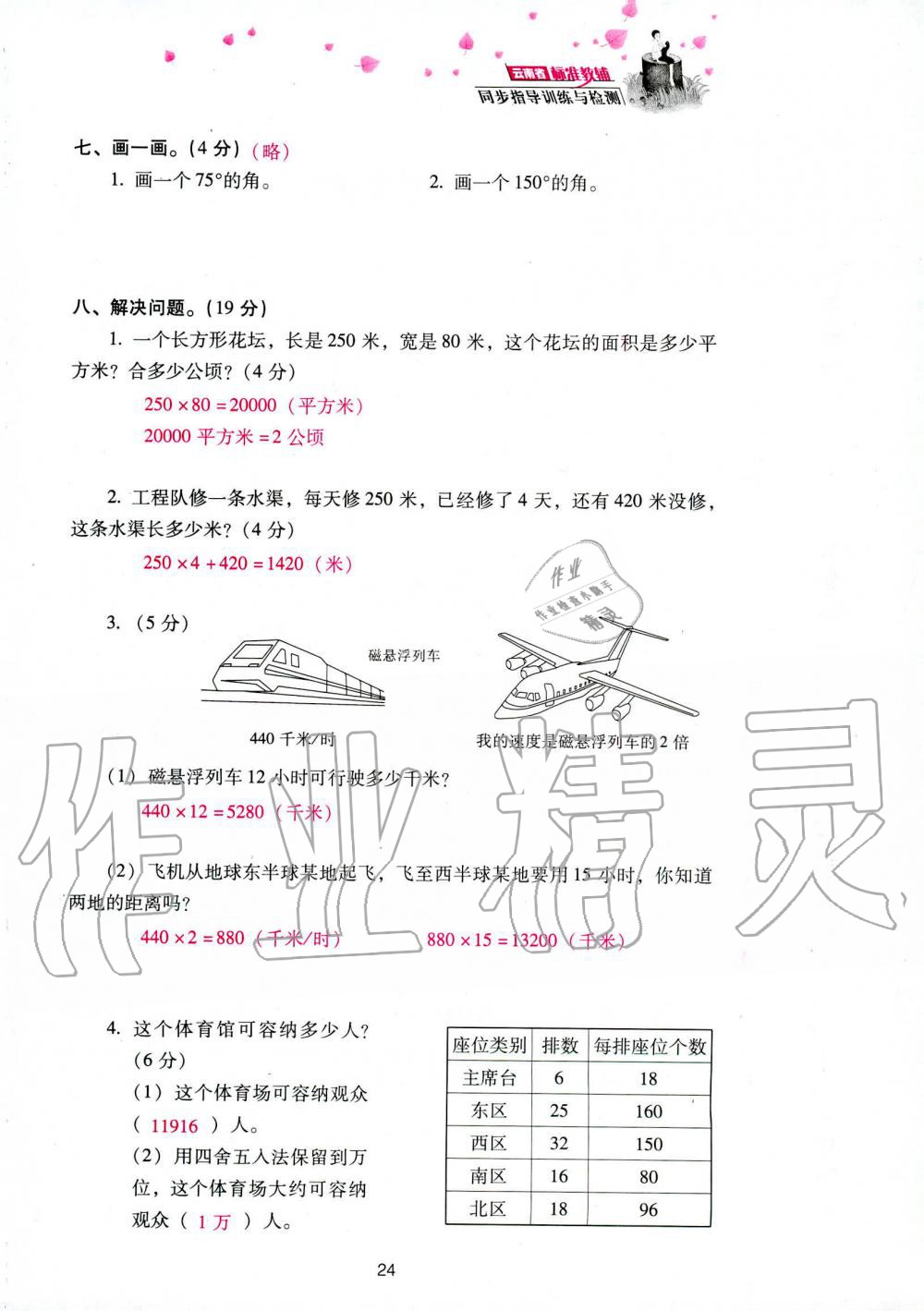 2019年云南省标准教辅同步指导训练与检测四年级数学人教版 参考答案第106页