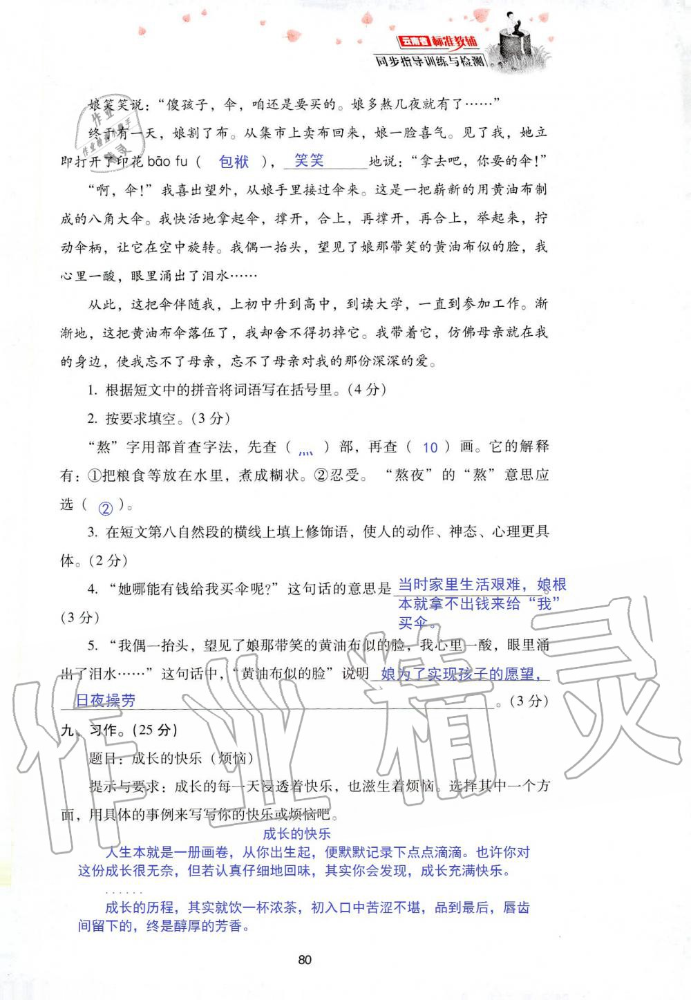 2019年云南省標(biāo)準(zhǔn)教輔同步指導(dǎo)訓(xùn)練與檢測(cè)五年級(jí)語(yǔ)文人教版 參考答案第147頁(yè)