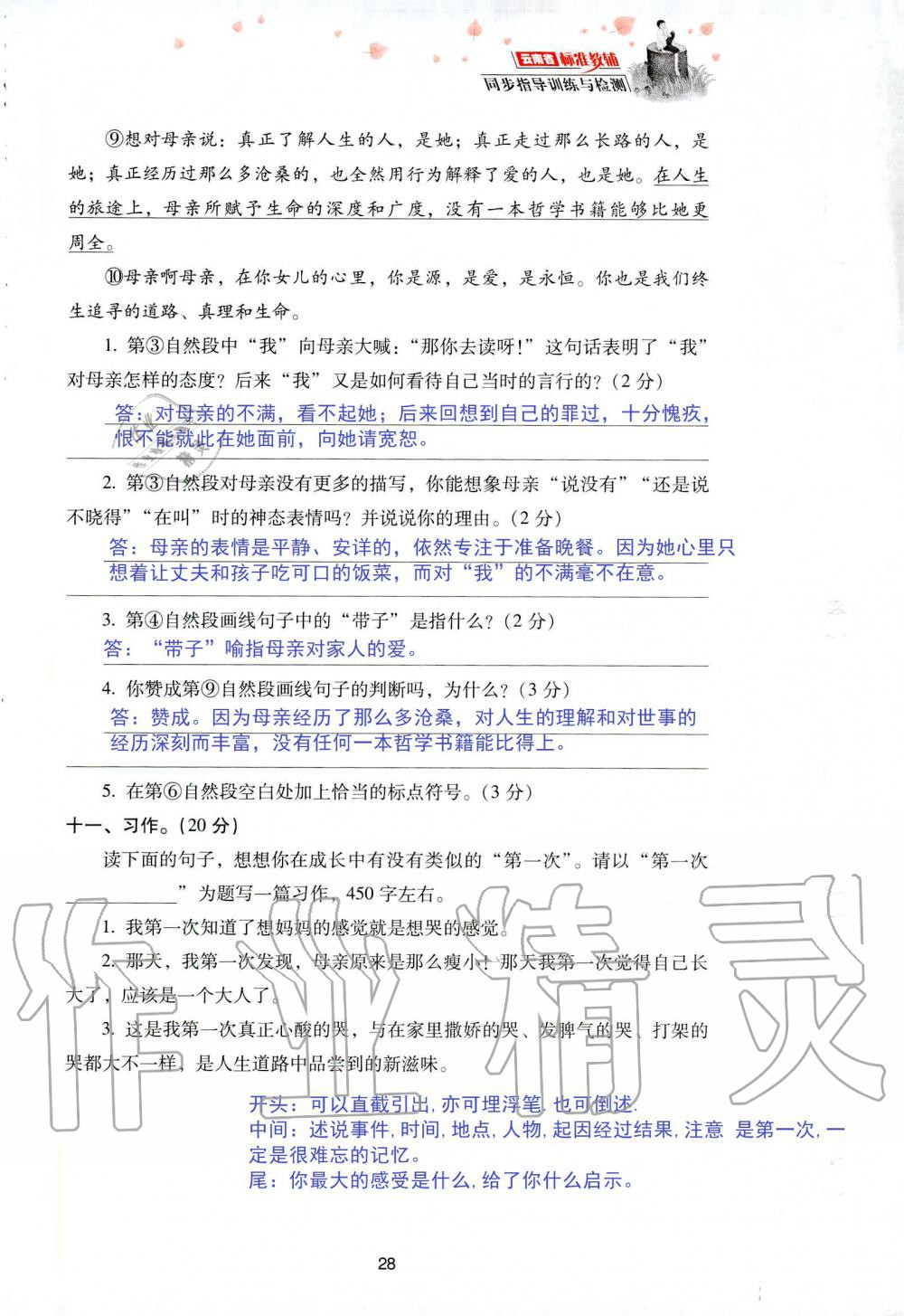 2019年云南省標(biāo)準(zhǔn)教輔同步指導(dǎo)訓(xùn)練與檢測(cè)五年級(jí)語(yǔ)文人教版 參考答案第95頁(yè)