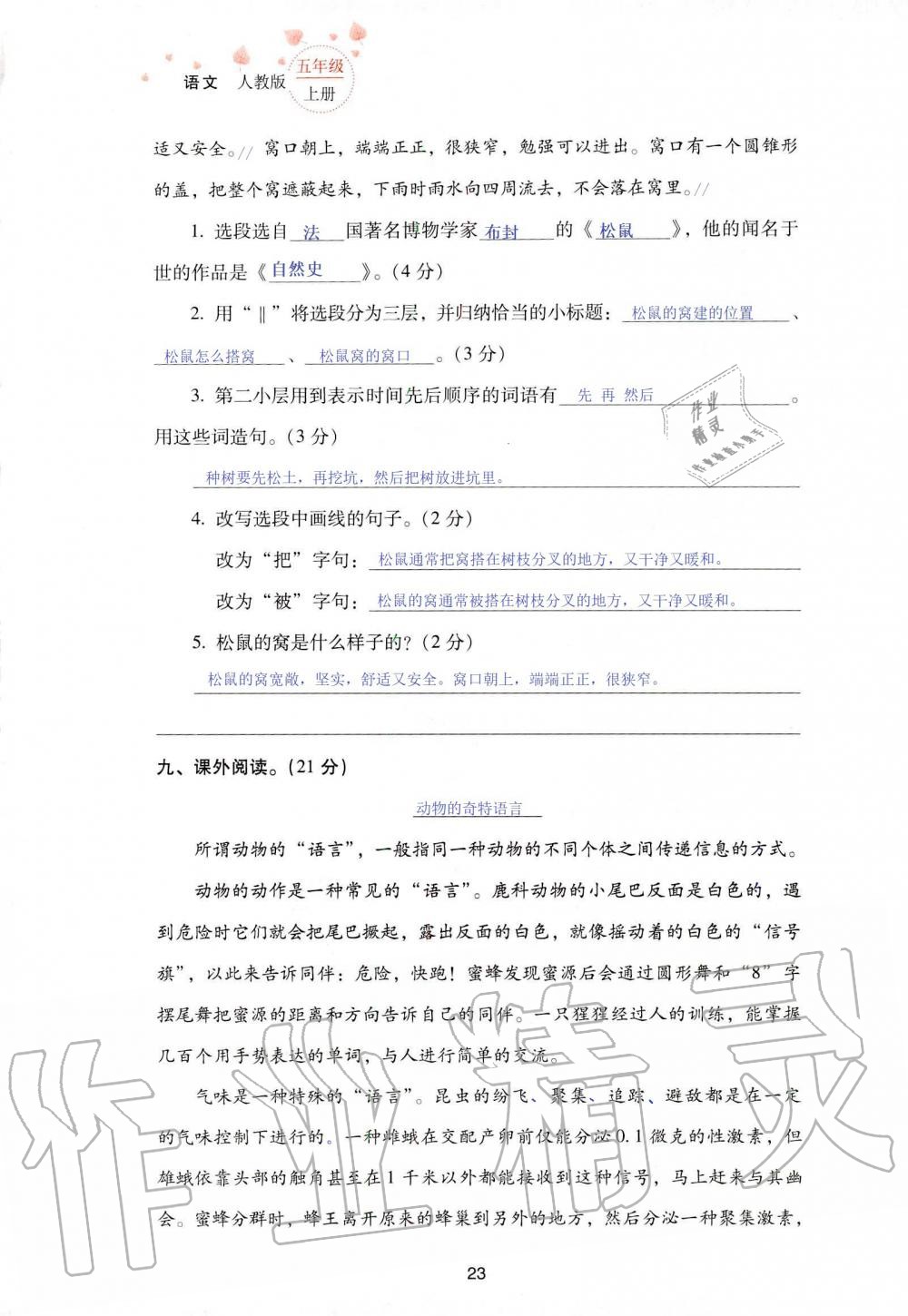 2019年云南省標(biāo)準(zhǔn)教輔同步指導(dǎo)訓(xùn)練與檢測(cè)五年級(jí)語文人教版 參考答案第90頁