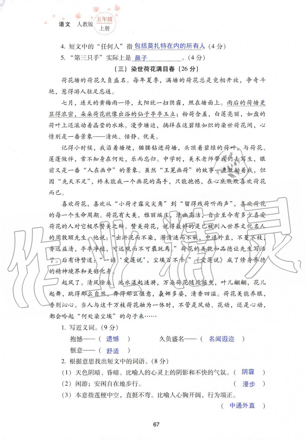 2019年云南省標準教輔同步指導訓練與檢測五年級語文人教版 參考答案第134頁