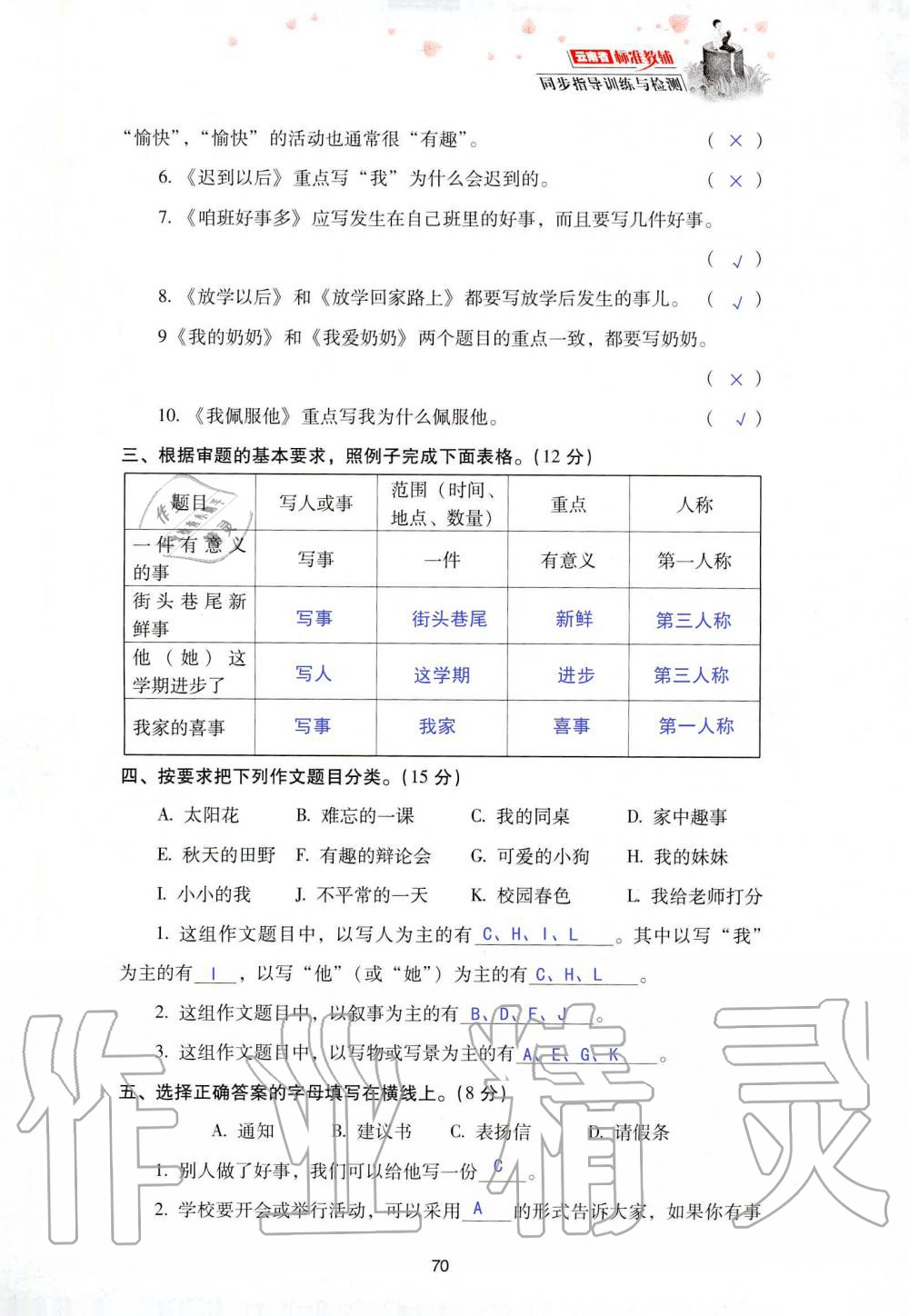 2019年云南省標(biāo)準(zhǔn)教輔同步指導(dǎo)訓(xùn)練與檢測(cè)五年級(jí)語文人教版 參考答案第137頁