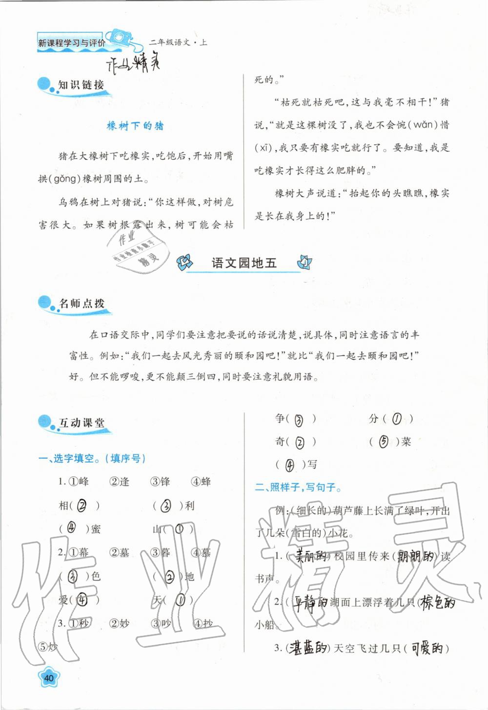 2019年新課程學(xué)習(xí)與評(píng)價(jià)二年級(jí)語文上冊(cè)人教版 第40頁(yè)