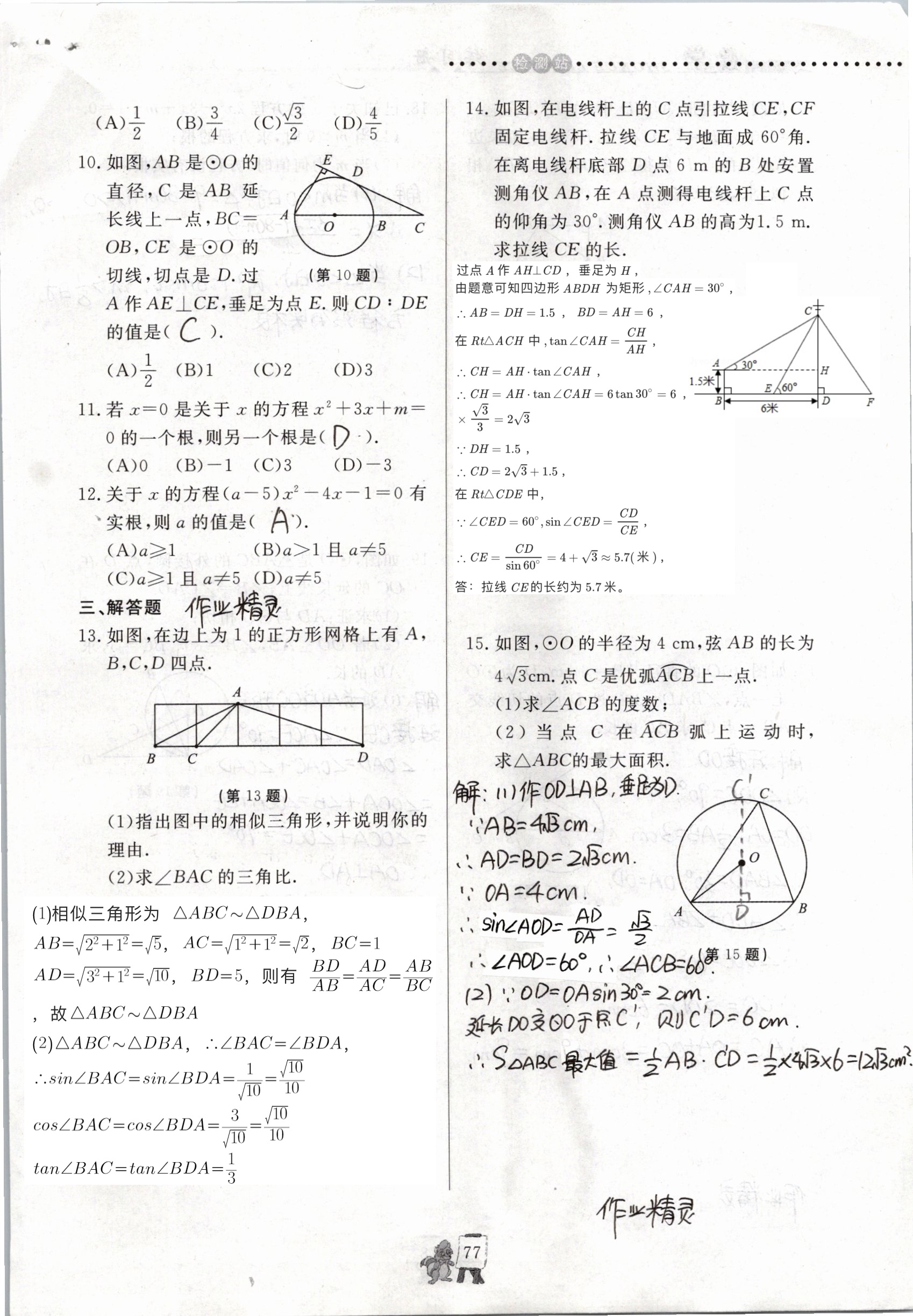 2019年配套練習(xí)冊(cè)九年級(jí)數(shù)學(xué)上冊(cè)青島版泰山出版社 第58頁