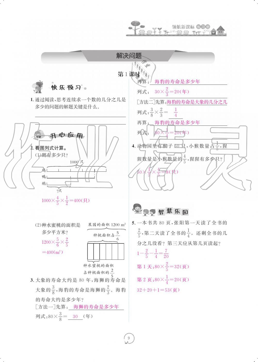 2019年領航新課標數(shù)學練習冊六年級人教版 參考答案第9頁