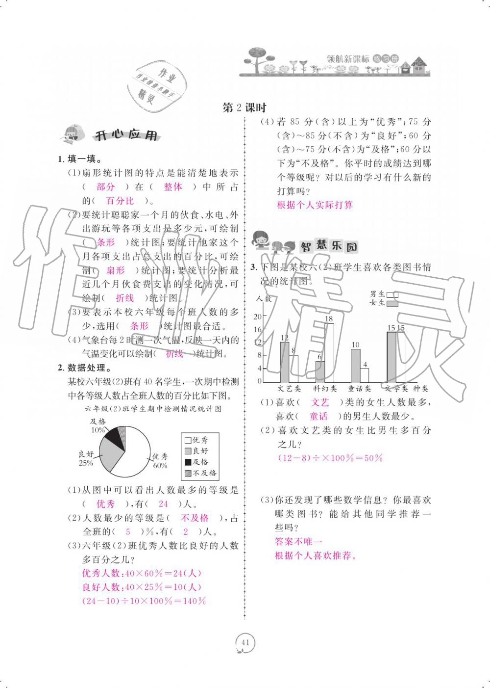 2019年領(lǐng)航新課標(biāo)練習(xí)冊六年級數(shù)學(xué)上冊北師大版 參考答案第41頁