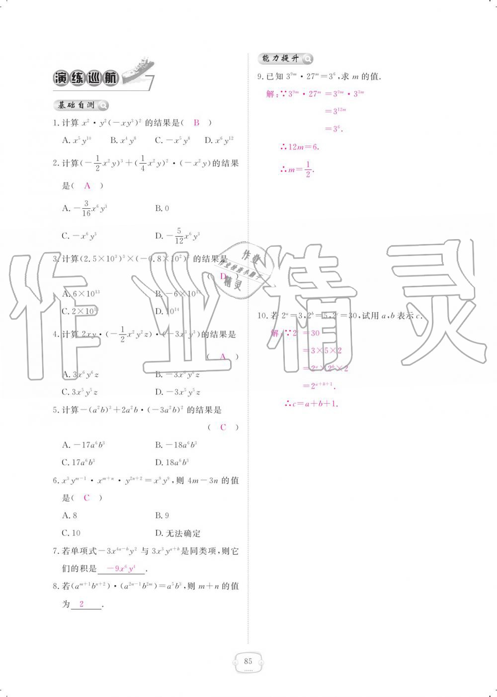 2019年領(lǐng)航新課標(biāo)練習(xí)冊八年級數(shù)學(xué)上冊人教版 參考答案第85頁