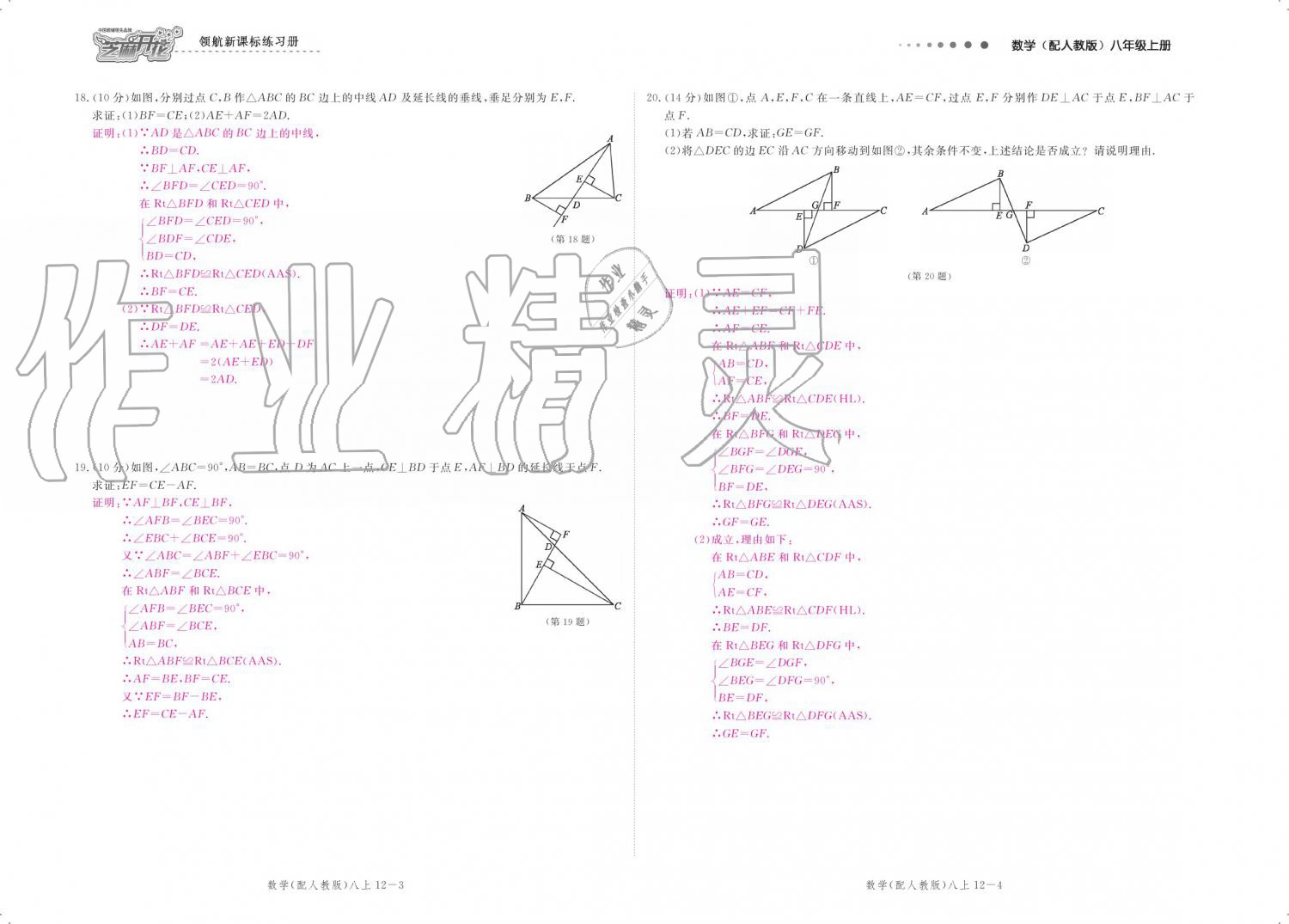 2019年領(lǐng)航新課標(biāo)練習(xí)冊八年級數(shù)學(xué)上冊人教版 參考答案第127頁