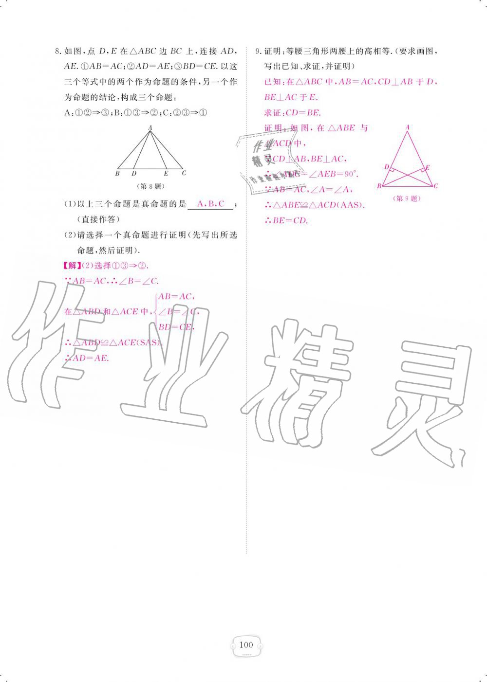 2019年領(lǐng)航新課標(biāo)練習(xí)冊(cè)八年級(jí)數(shù)學(xué)上冊(cè)北師大版 參考答案第100頁(yè)