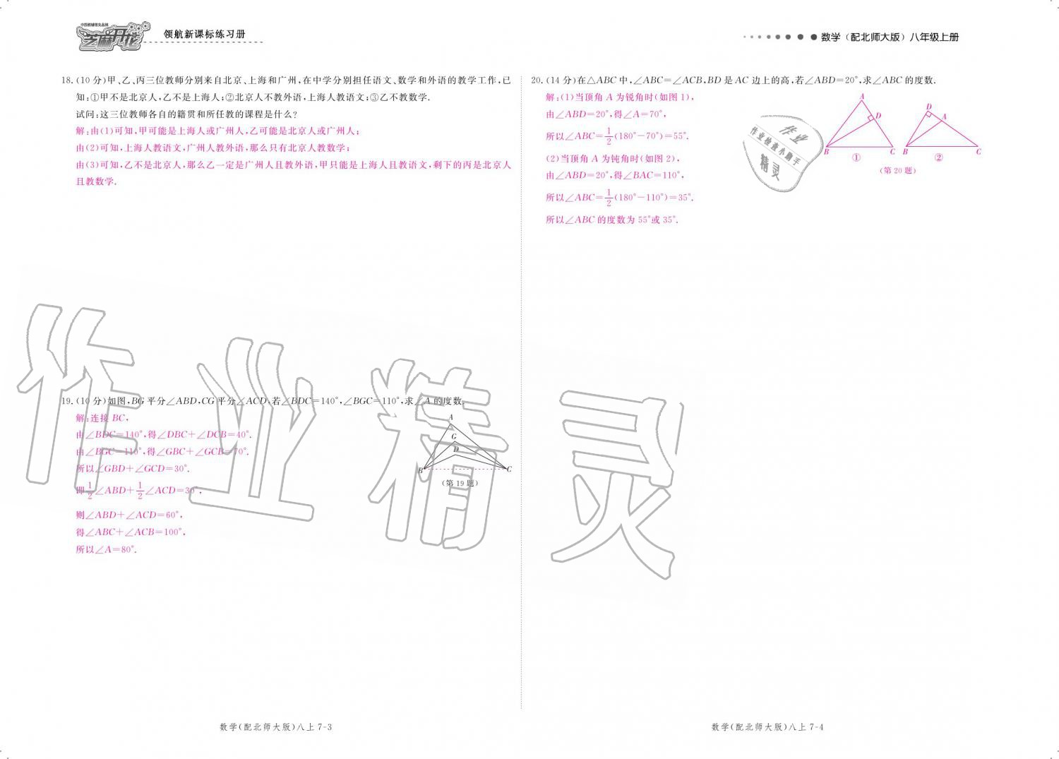 2019年領(lǐng)航新課標(biāo)練習(xí)冊(cè)八年級(jí)數(shù)學(xué)上冊(cè)北師大版 參考答案第118頁(yè)