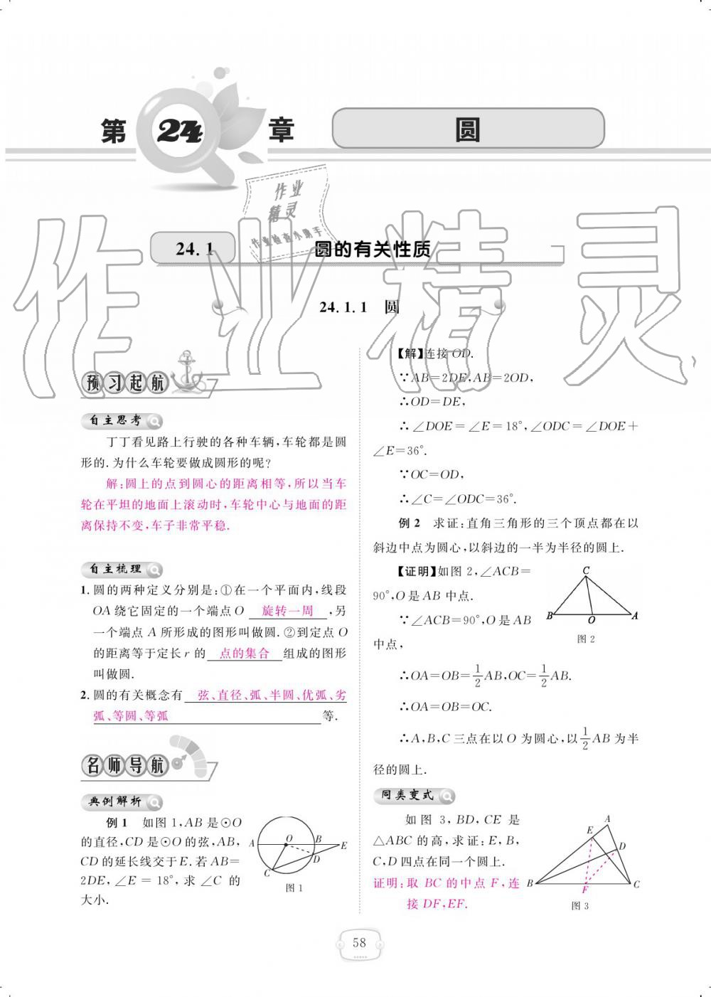 2019年領航新課標練習冊九年級數(shù)學全一冊人教版 參考答案第58頁