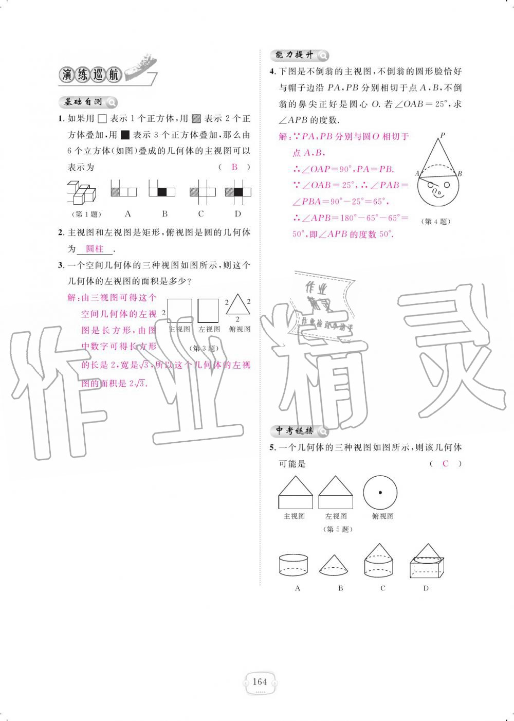 2019年領航新課標練習冊九年級數(shù)學全一冊人教版 參考答案第164頁