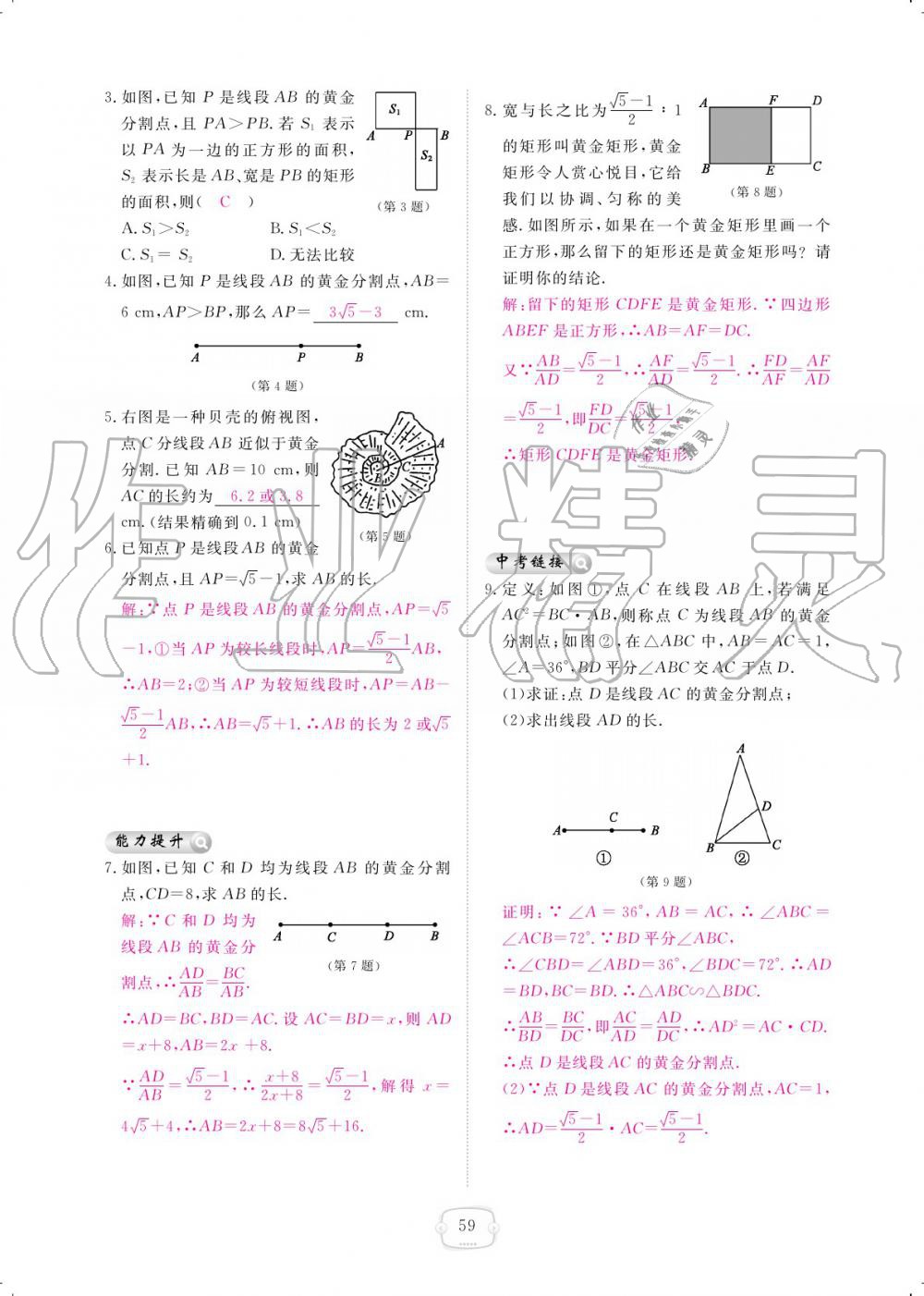 2019年領(lǐng)航新課標(biāo)練習(xí)冊(cè)九年級(jí)數(shù)學(xué)全一冊(cè)北師大版 參考答案第59頁(yè)