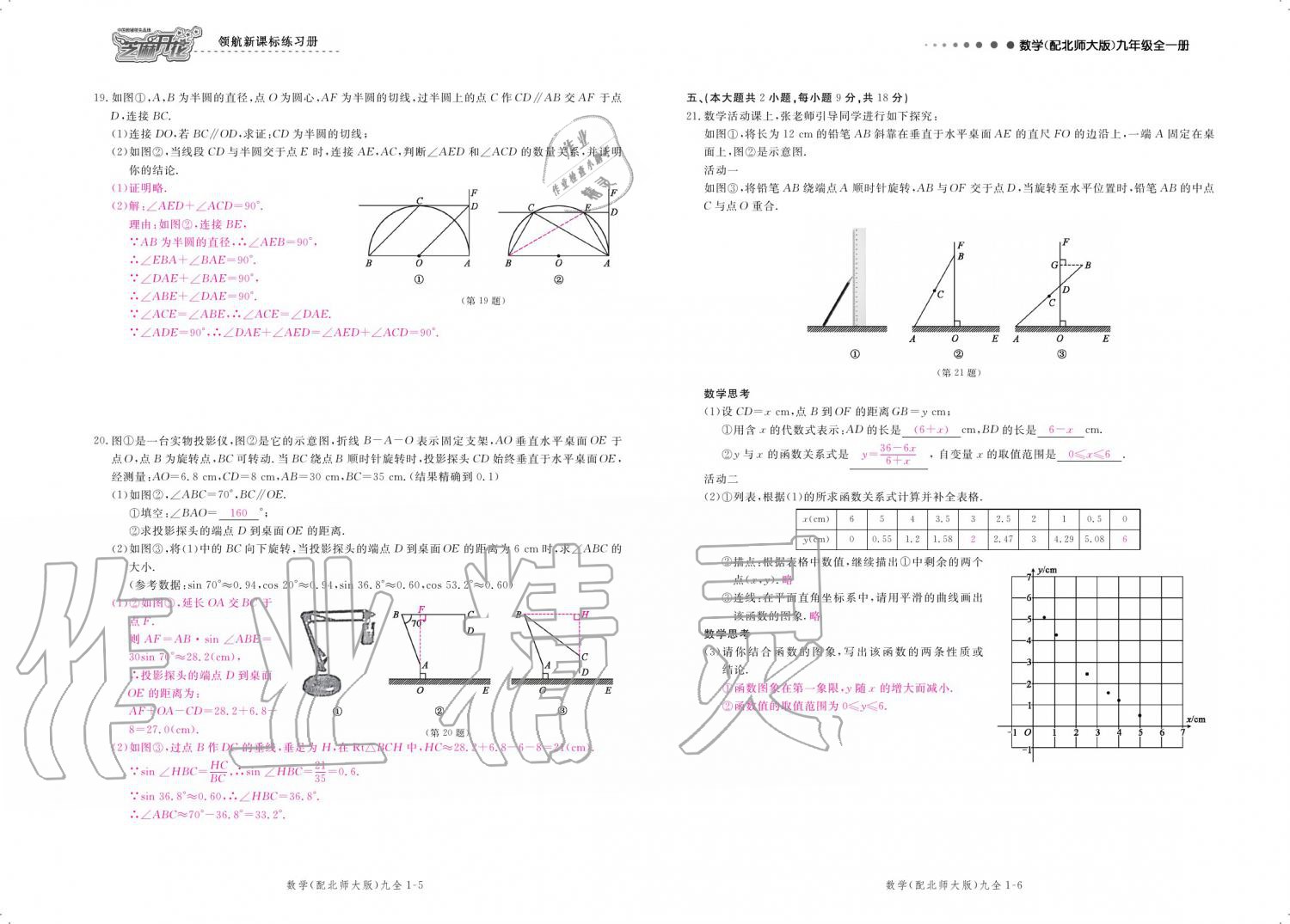 2019年領(lǐng)航新課標(biāo)練習(xí)冊九年級數(shù)學(xué)全一冊北師大版 參考答案第173頁