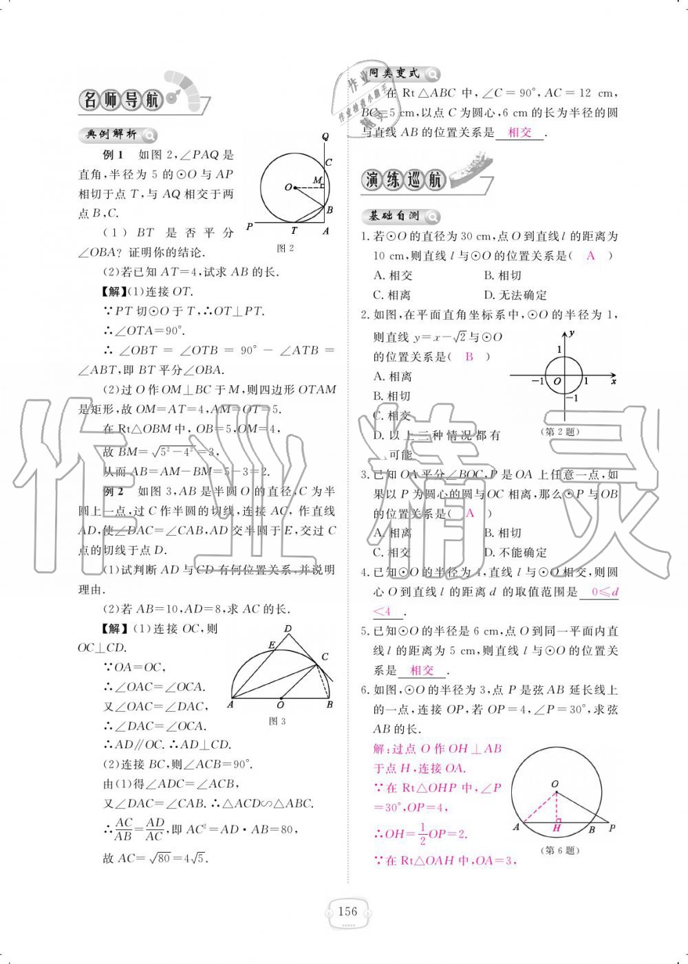 2019年領航新課標練習冊九年級數(shù)學全一冊北師大版 參考答案第156頁