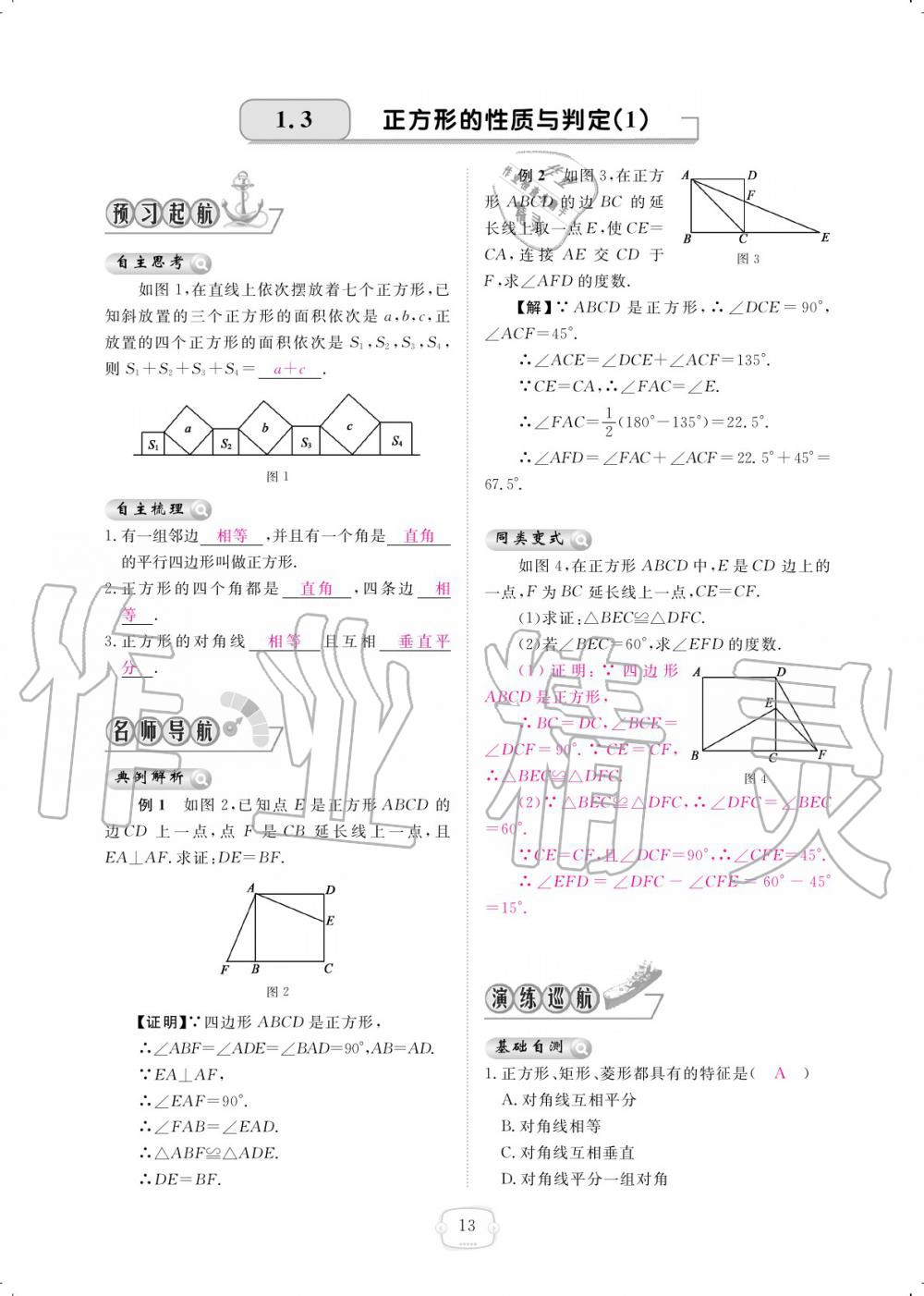 2019年領(lǐng)航新課標練習冊九年級數(shù)學全一冊北師大版 參考答案第13頁