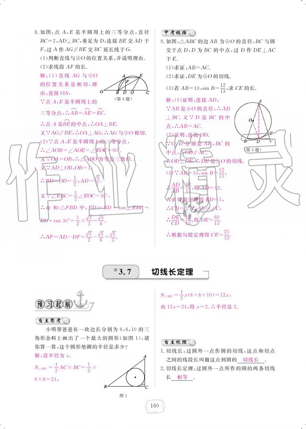 2019年領(lǐng)航新課標練習冊九年級數(shù)學(xué)全一冊北師大版 參考答案第160頁