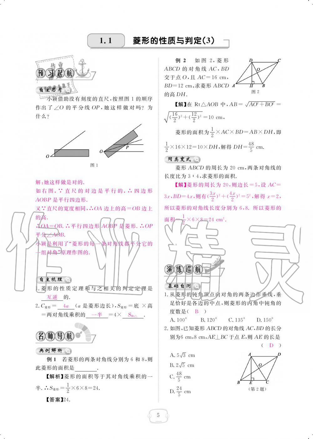 2019年領(lǐng)航新課標(biāo)練習(xí)冊九年級數(shù)學(xué)全一冊北師大版 參考答案第5頁