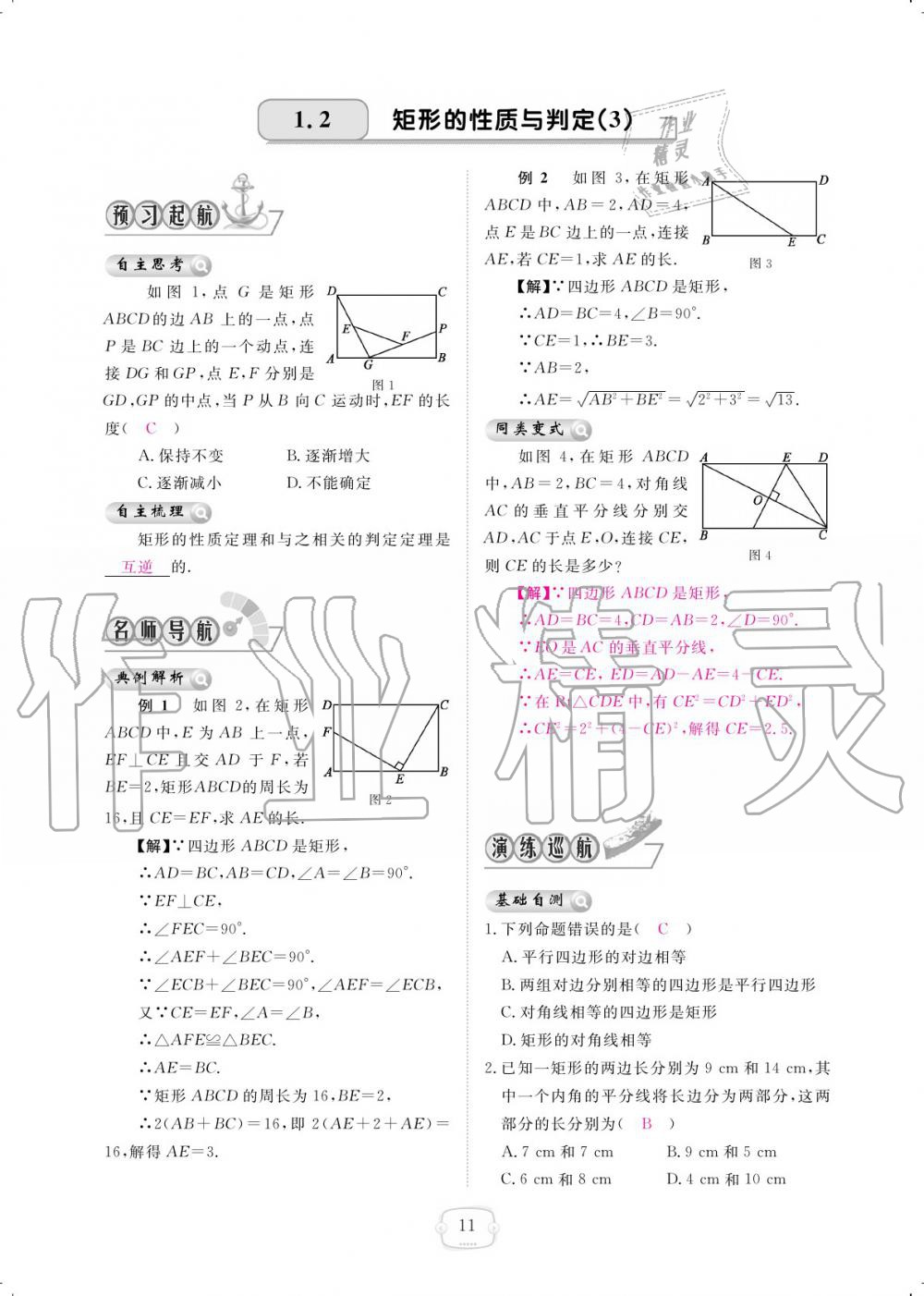 2019年領(lǐng)航新課標練習(xí)冊九年級數(shù)學(xué)全一冊北師大版 參考答案第11頁