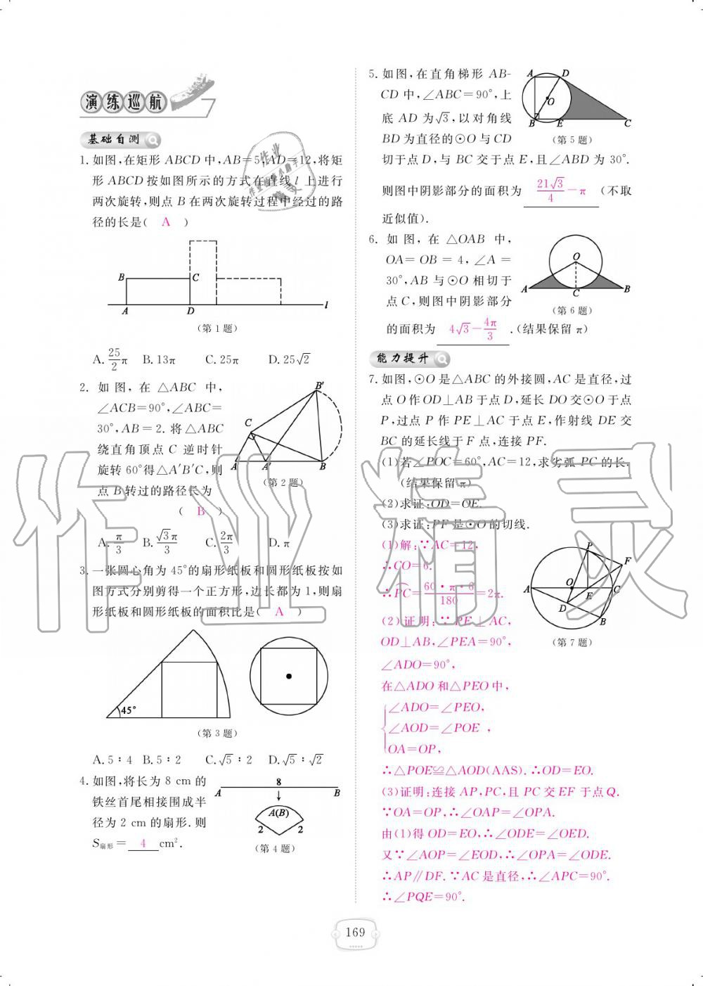 2019年領(lǐng)航新課標(biāo)練習(xí)冊九年級數(shù)學(xué)全一冊北師大版 參考答案第169頁