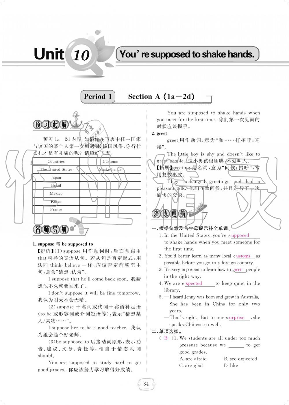 2019年領(lǐng)航新課標(biāo)練習(xí)冊九年級英語全一冊人教版 參考答案第84頁