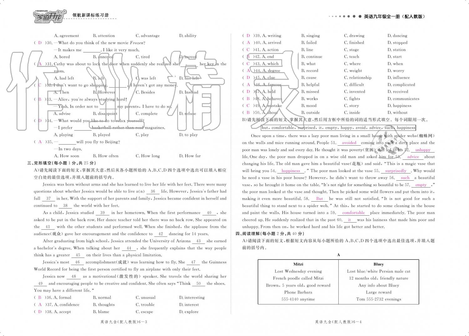 2019年領(lǐng)航新課標練習(xí)冊九年級英語全一冊人教版 參考答案第144頁