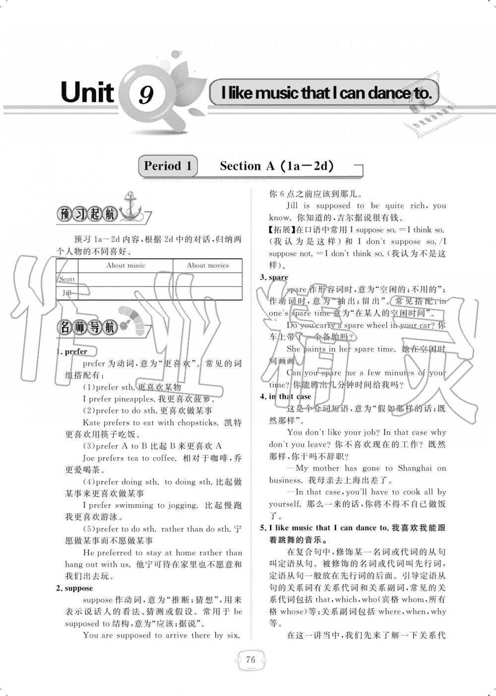 2019年領(lǐng)航新課標(biāo)練習(xí)冊九年級英語全一冊人教版 參考答案第76頁