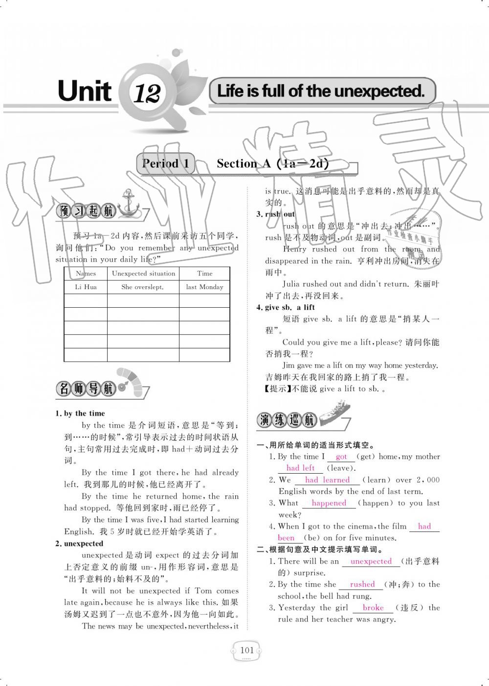 2019年领航新课标练习册九年级英语全一册人教版 参考答案第101页