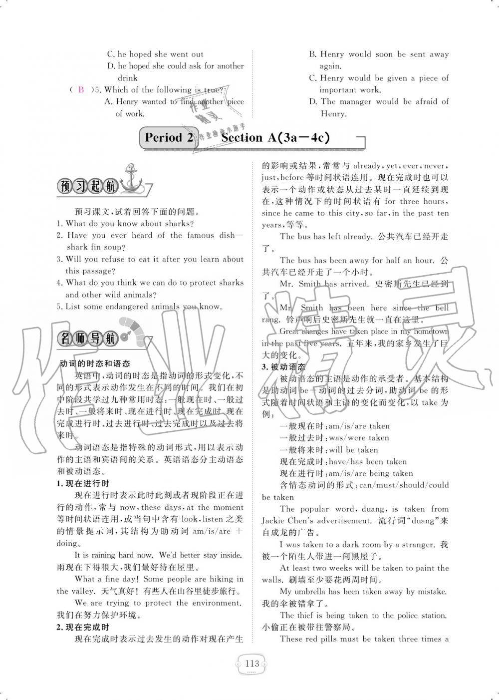 2019年領(lǐng)航新課標(biāo)練習(xí)冊(cè)九年級(jí)英語全一冊(cè)人教版 參考答案第113頁