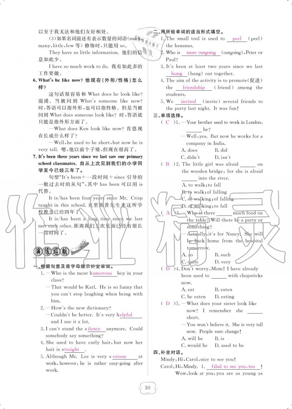 2019年领航新课标练习册九年级英语全一册人教版 参考答案第30页