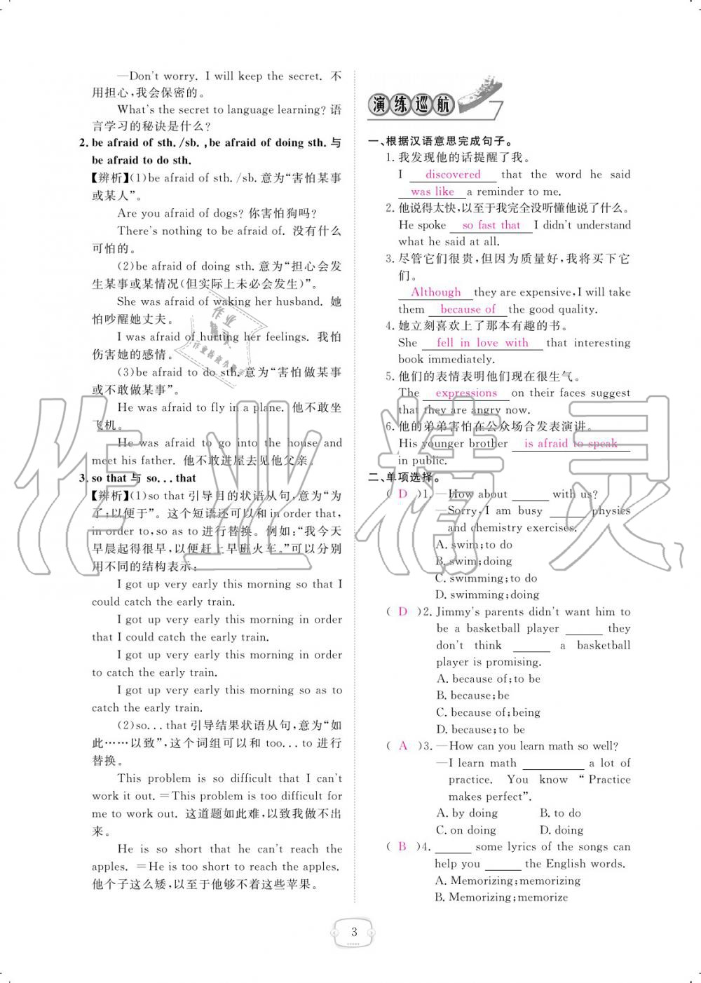 2019年領(lǐng)航新課標練習(xí)冊九年級英語全一冊人教版 參考答案第3頁