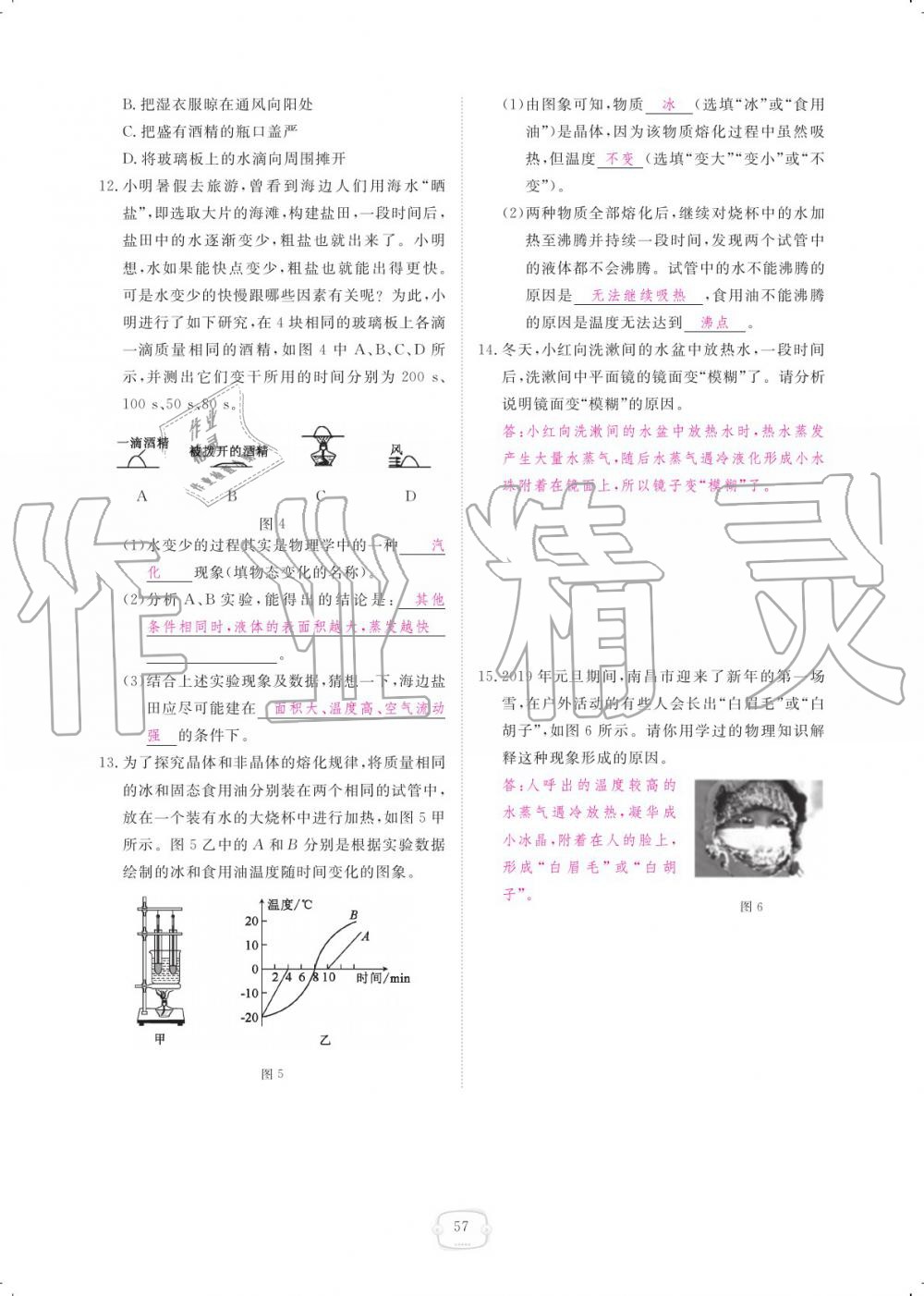 2019年領(lǐng)航新課標(biāo)練習(xí)冊(cè)八年級(jí)物理上冊(cè)人教版 參考答案第57頁(yè)