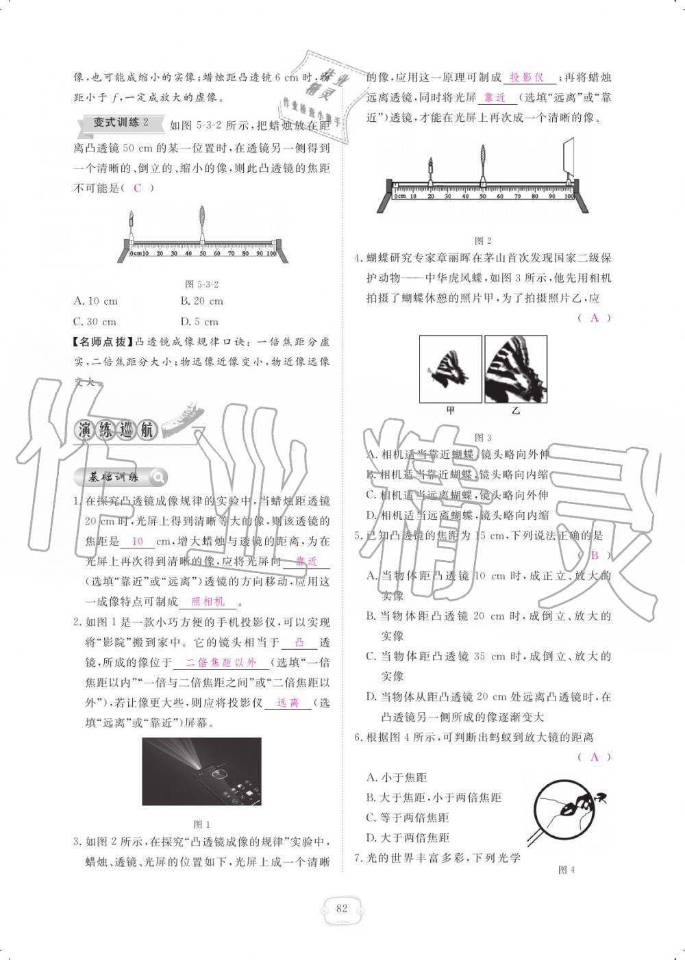 2019年領(lǐng)航新課標(biāo)練習(xí)冊(cè)八年級(jí)物理上冊(cè)人教版 參考答案第82頁(yè)