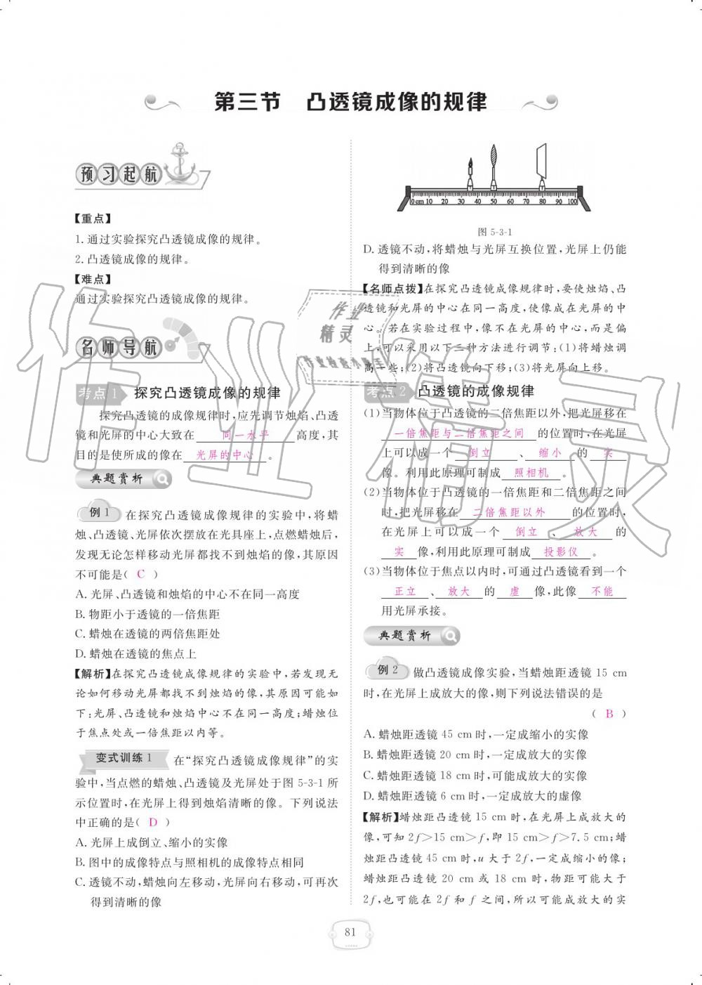 2019年領(lǐng)航新課標(biāo)練習(xí)冊(cè)八年級(jí)物理上冊(cè)人教版 參考答案第81頁