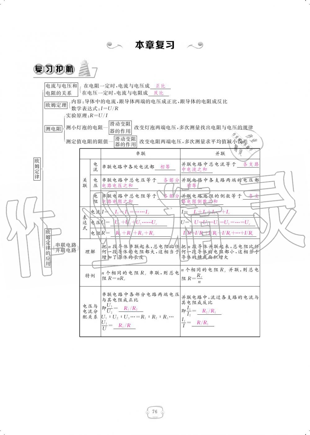 2019年領(lǐng)航新課標(biāo)練習(xí)冊(cè)九年級(jí)物理全一冊(cè)人教版 參考答案第76頁