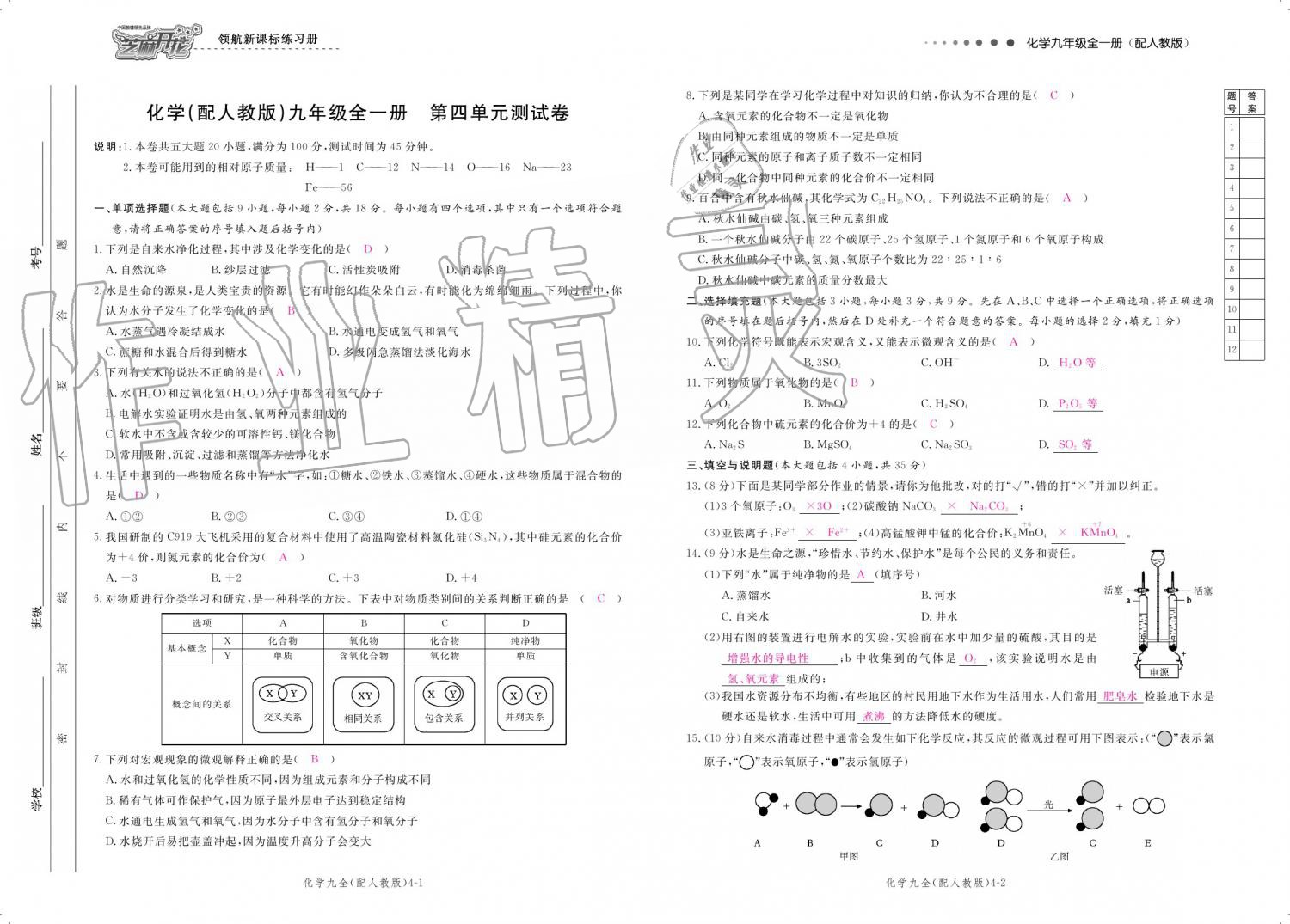 2019年領(lǐng)航新課標(biāo)練習(xí)冊(cè)九年級(jí)化學(xué)全一冊(cè)人教版 參考答案第160頁(yè)